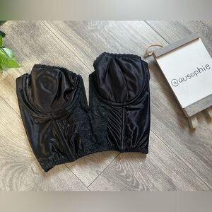 Vtg Backless by Smoothie Coquette Black Satin & Lace Padded Corset bustier 34C